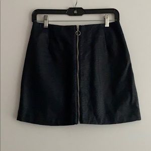 black leather zip up skirt